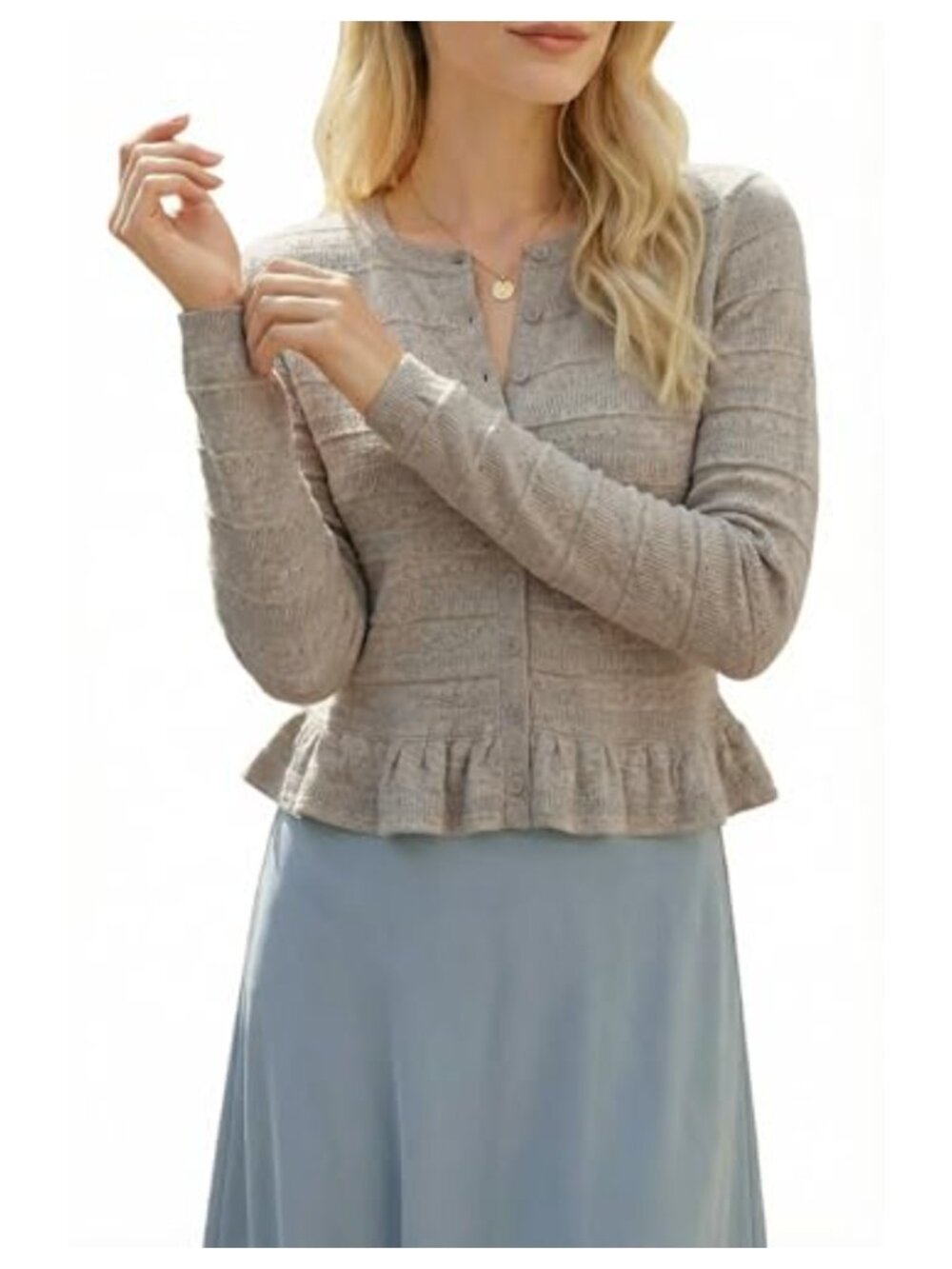 Wool Blend Ruffle Cardigan Sweater Button Down Cropped Knit Long Sleeve